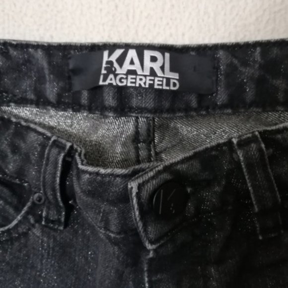 Karl Lagerfeld Mid Rise Black Metallic Rip Women Skinny Jeans - Picture 5 of 15